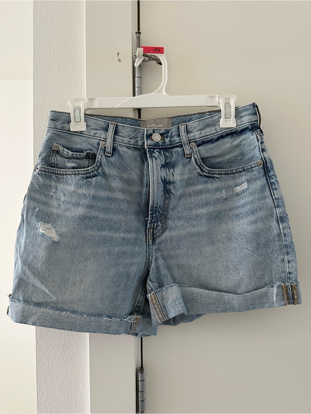 Everlane Light Blue Distressed Denim Shorts